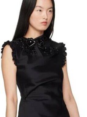 NEW SHUSHU/TONG Women’s Floral Appliqué Mini Dress – Black, Size 8